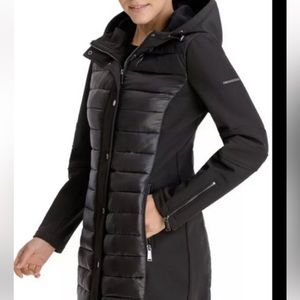 BCBG Mixed Media Hooded Puffer Coat
